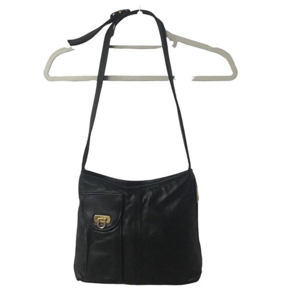 New York Black Leather Shoulder Bag With Sunglasses Compartment